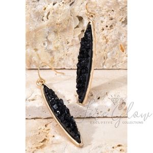 Teardrop / Marquise Shape Black Druzy Earrings
